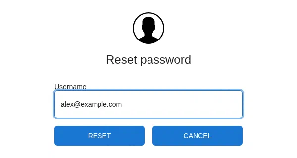 The Authelia Reset password page with a username field