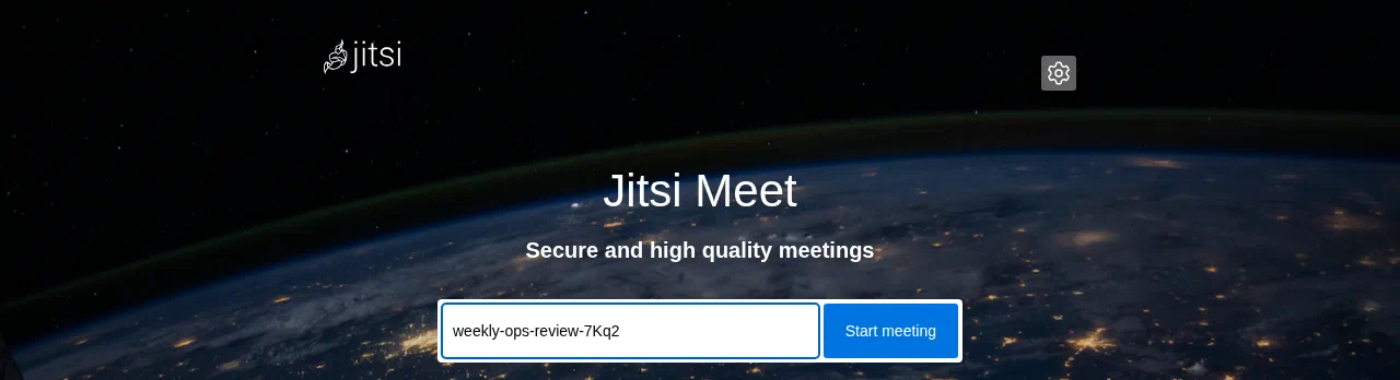 The Jitsi Meet start page with a meeting name typed in