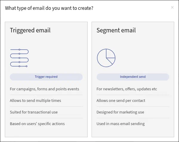Mautic asking whether to create a Triggered email or a Segment email