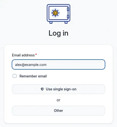 The Vaultwarden sign-in page with an email field and Use single sign-on